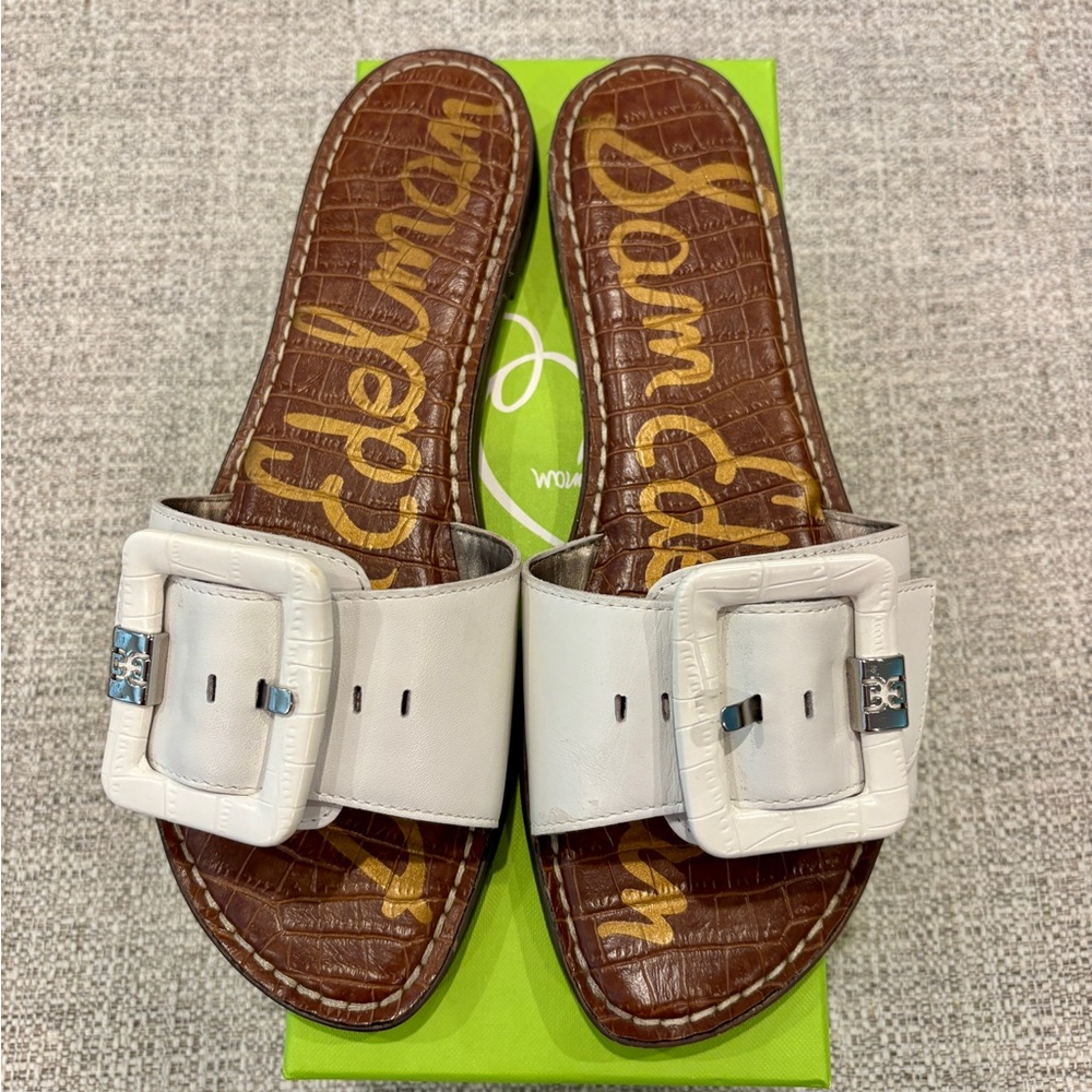 Sam Edelman White Buckle Slide Sandals